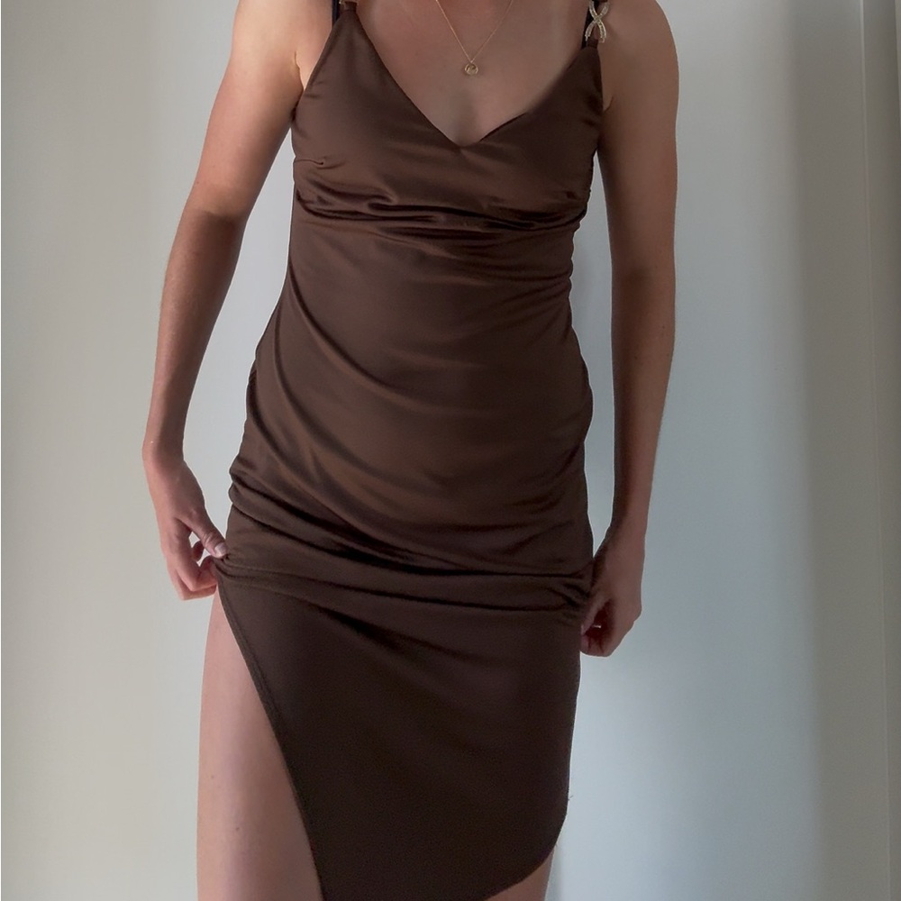 Brown Sleeveless Dress with Slit